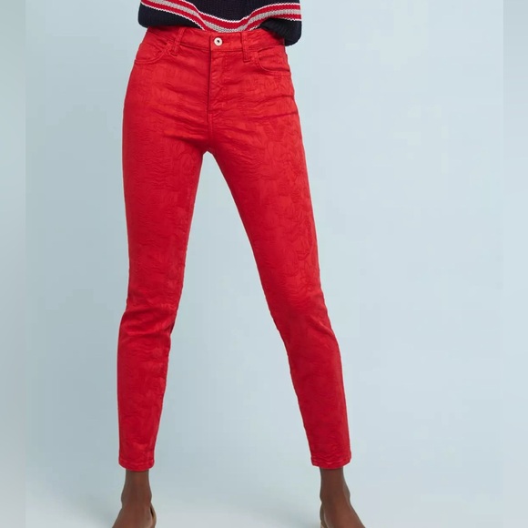 Pilcro & The Letterpress from Anthropologie Red Floral High Rise Skinny Jean- 30 - Picture 5 of 14
